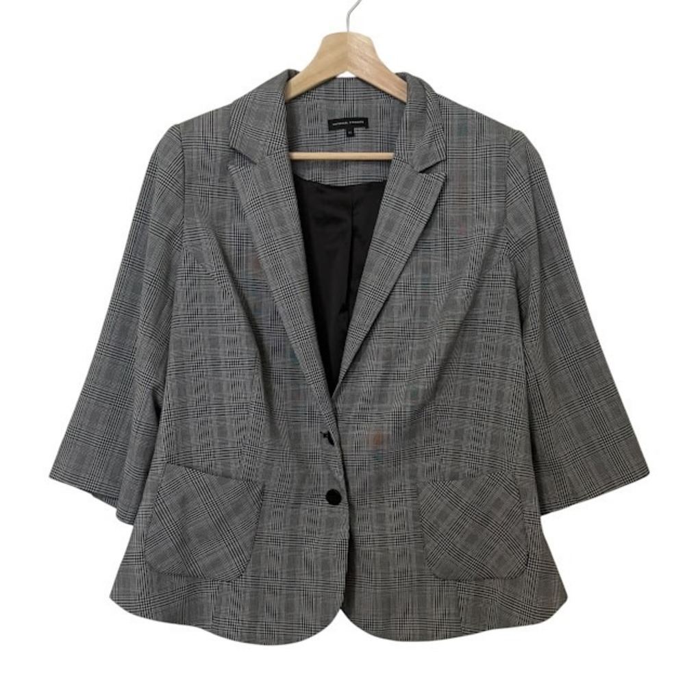 Universal Standard White Black Houndstooth 3/4 Sleeve Blazer Jacket XS (10 - 12)